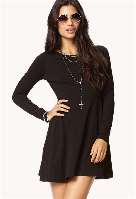 Lyst Forever 21 Casual Fit And Flare Dress In Black