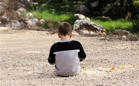 Sad Boy Sitting Alone In Nature Autism Syndrome — Stock