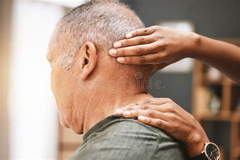 Physiotherapy Neck Pain And Senior Man With Physiotherapist For