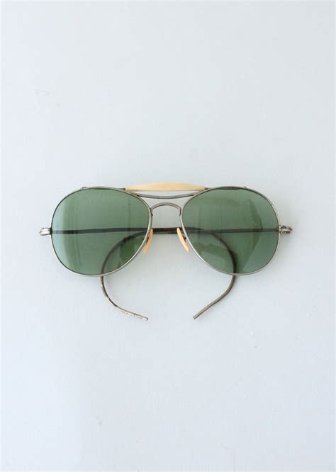 Vintage 1940s Green Glass Aviator Sunglasses Raleigh Vintage