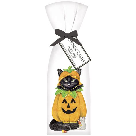 Beautiful pair of towels all tied up with a coordinating. Mary Lake-Thompson Cat Halloween Pumpkin Towel Set | Borsheims