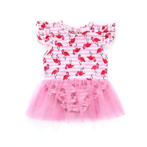 2018 Newborn Baby Girl Flamingo Flying Sleeves Backless Swimwear