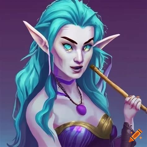 Avatar Of A Cheerful Female Elf Bard With Blue Hair
