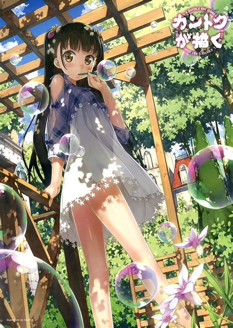 1girl Absurdres Brownhair Bubble Bubbleblowing Dress Garden Highres Kantoku Con Imágenes