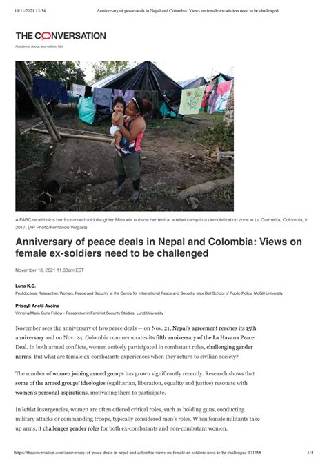 Pdf Anniversary Of Peace Deals In Nepal And Colombia Views On Female