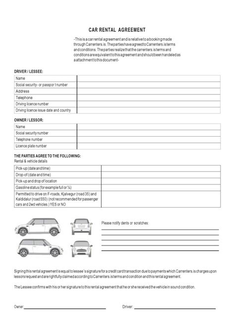 38 Free Car Rental Agreements And Forms Templatelab