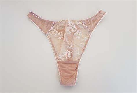 Vintage See Through Thong By Aubade Paris Nude Sheer Gem