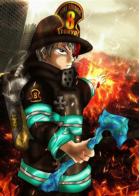 Fire Force Boku No Hero Shoto Fanart Anime Crossover Anime Fan Art