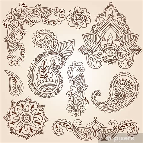 Wall Mural Henna Mehndi Doodles Paisley Design Elements Pixersca