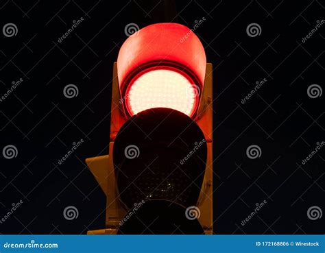 Red Light On A Traffic Light At The Street At Night Stock Photo Image