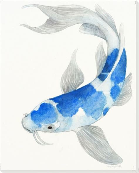 Blue Koi Fish Ii Wrapped Canvas Giclee Print Wall Art Wall Decor