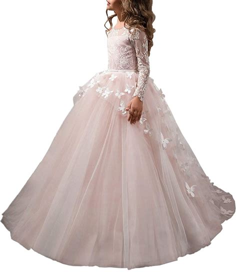 abaowedding lovely flower girl dress lace long sleeves prom gown pink size 8 0 ebay