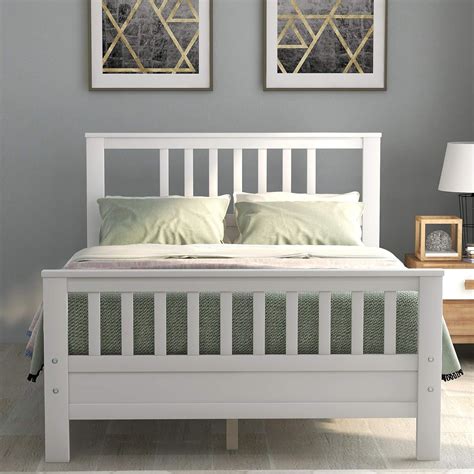 White Wood Bed Frame With Headboard Shop Uk For Beds