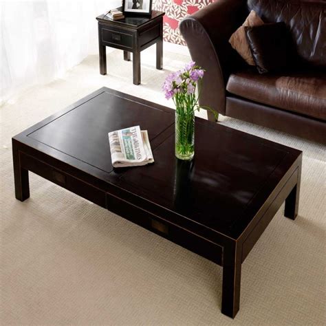 You need a table with several drawers or shelves or you'll be able to select one appearing like a bottom drawer. Hanoi Black Lacquer Oriental Coffee Table with Drawers ...