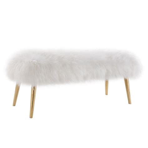 White fur desk chair with gold legs. Taylor Puff White Sheepskin Bench with Gold Legs • Lux ...