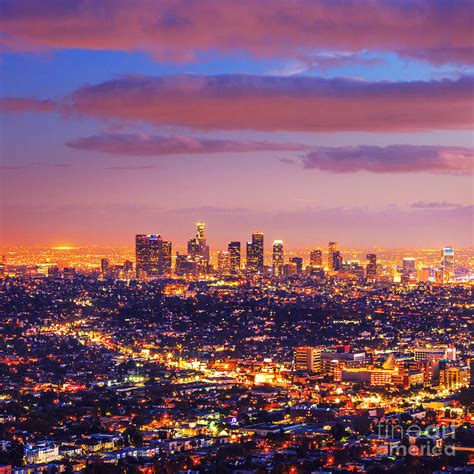 Los Angeles Skyline At Sunset Photograph By Konstantin Sutyagin Pixels