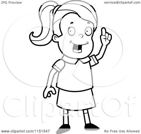 Cartoon Clipart Of A Black And White Smart School Girl