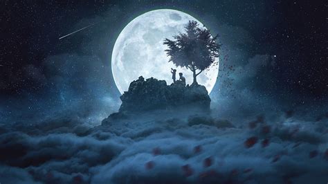 Download Wallpaper 1920x1080 Silhouettes Moon Night