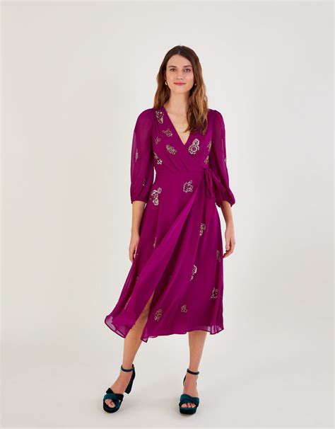 Ava Embellished Wrap Dress In Recycled Polyester Pink Evening Dresses