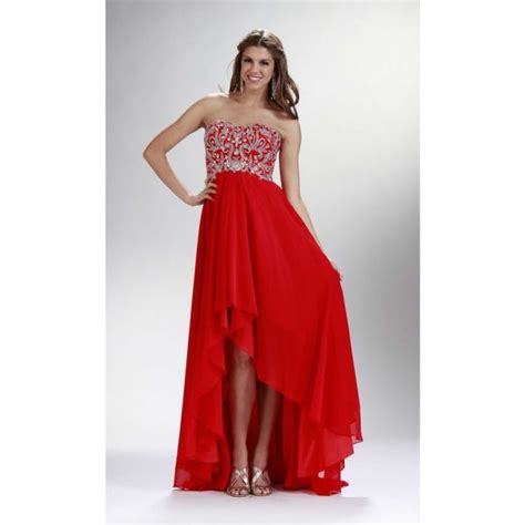 Fashion High Low Strapless Corset Red Chiffon Beaded Prom Dress