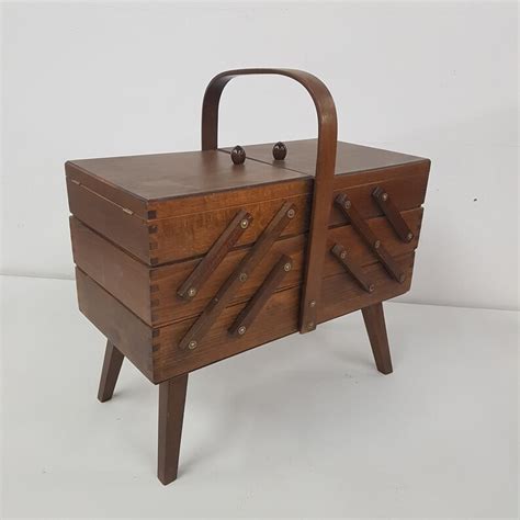 Vintage Cantilever Wooden Sewing Box Basket Etsy