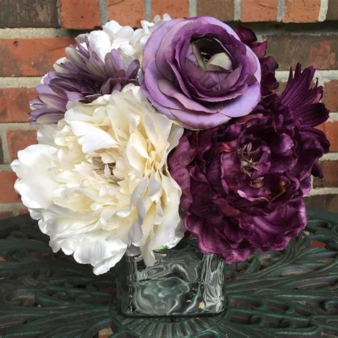 Plum colored flowers for weddings. Purple Centerpiece - Purple and Ivory - Purple and Silver ...