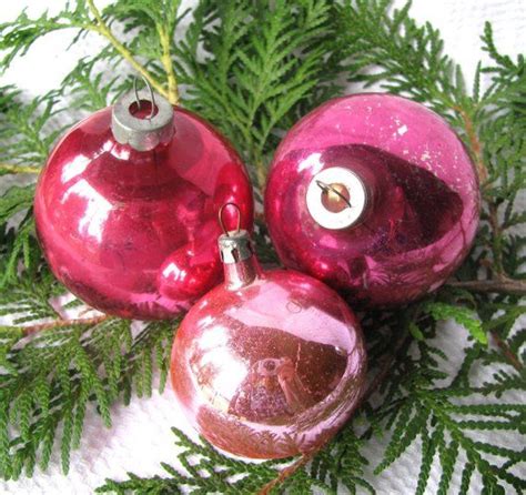 Pink Mercury Glass Christmas Ornaments Set Of Inc Poland Etsy