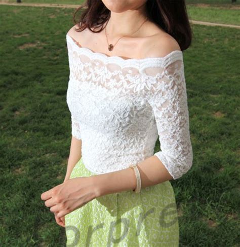 Sexy Off Shoulder Semi Sheer See Through Hollow Floral Lace Crochet Top