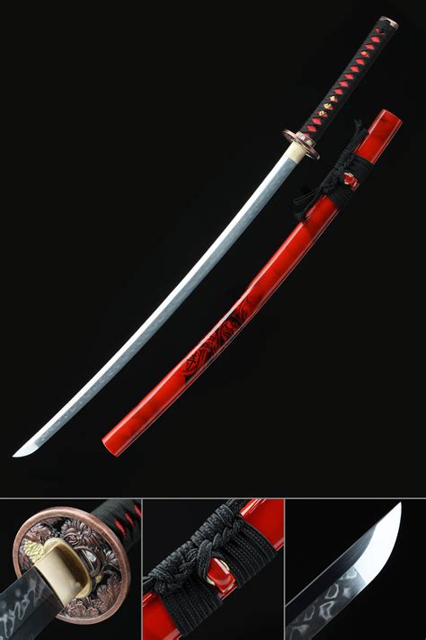 Red Katana Handmade Japanese Katana Sword T10 Carbon Steel With Red