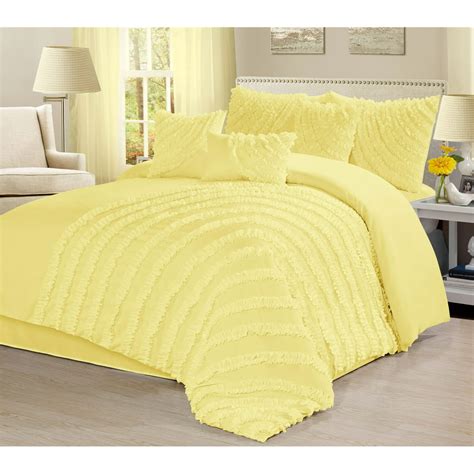 Unique Home Hillary 7 Piece Comforter Set Solid Yellow Ruffled Bedding