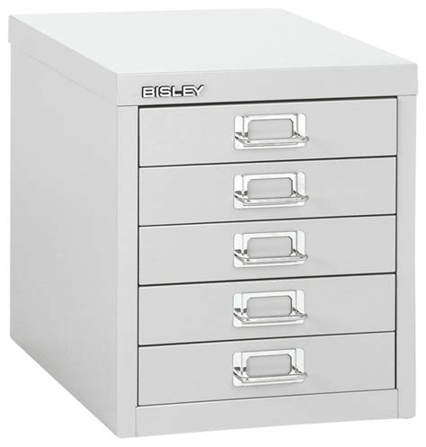 Bisley 5 Drawer Desktop Multi Drawer Cabinet In Light Gray Steel