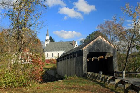 Covered Bridge And Church Conway Massachusetts Photograph