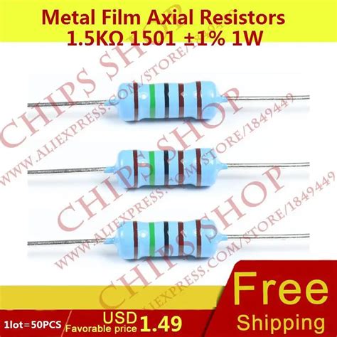 1lot50pcs Metal Film Axial Resistors 15kohm 1501 1 1w 1500ohm