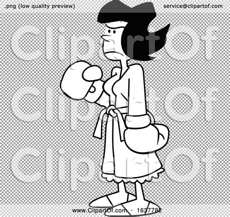 Cartoon Black And White Tough Woman Wearing Boxing Gloves By Johnny