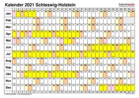 Alle kalenderwochen im jahre 2021. Kalender 2021 Schleswig-Holstein: Ferien, Feiertage, Excel ...