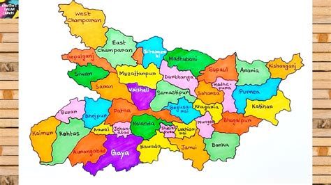 How To Draw Bihar Map With Districts Bihar Map Drawing Easy Youtube