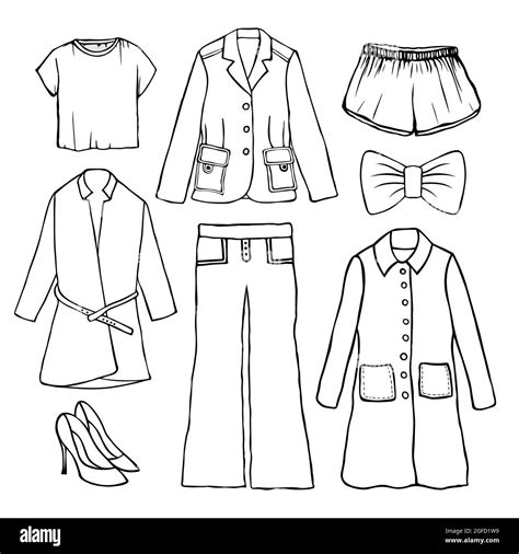 Vector Set Illustration Of Clothing Elements Hand Drawn Doodle Set