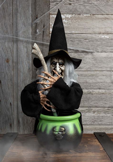 17 Inch Black Brewing Witch With Cauldron Prop With Decorations
