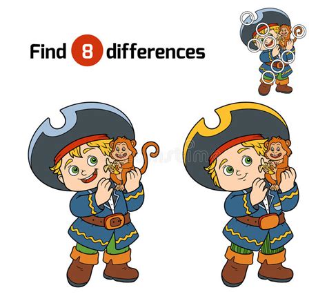 Find Differences For Children Pirate Boy And Monkey Stock Vector