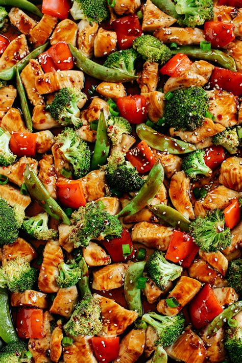 Spread chicken and chopped veggies on a baking sheet sprayed with pam cooking spray and season with salt and pepper. This Sheet Pan Sesame Chicken and Veggies makes the ...