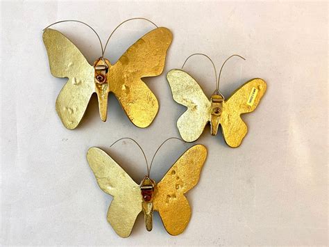Vintage Brass Butterfly Wall Hangings Set Of 3 Butterflies Etsy