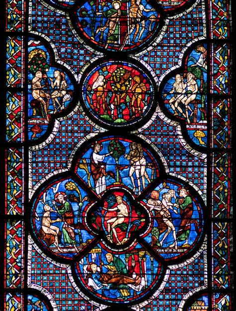 Creation And Expulsion Of Adam And Eve In The Stained Glass Of Chartres