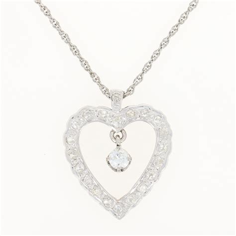 Vintage Diamond Heart Pendant Necklace 18 14 14k White Gold