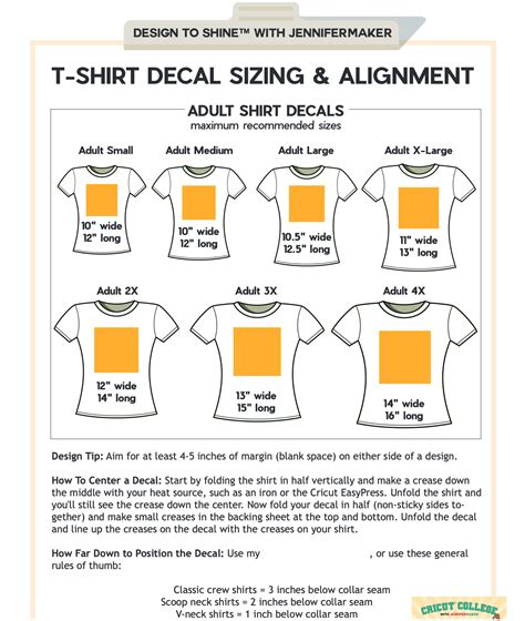 Adult T Shirt Decal Sizing And Alignment Sizing And Placement Guide For