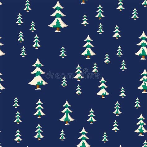 Seamless Christmas Pattern With Flat Colored Snowy Fir Trees Stock