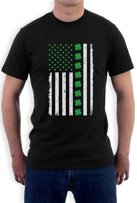 St Patricks Day Big Irish American Flag Clovers Line T Shirt Usa