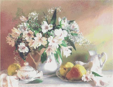 See more ideas about flower painting, still life, painting. Pear Dessert Cross Stitch Pattern | Still life, Still life ...