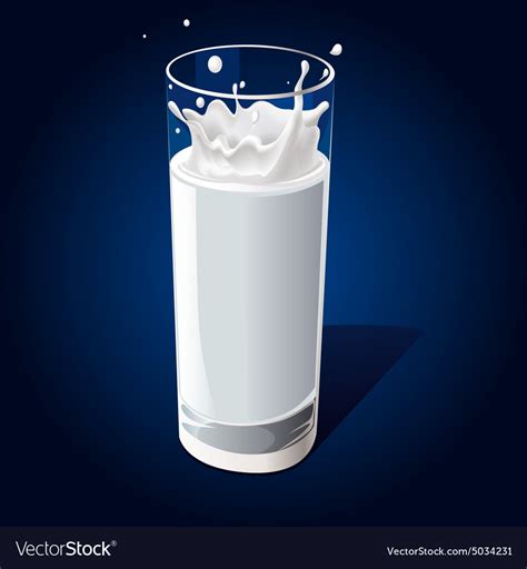 Glass Of Milk With Splash On Dark Background Vector Image