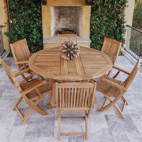 Compare click to add item backyard creations® pine meadow round high dining patio table to the compare list. Sailor 7 Piece Teak Patio Dining Set W/ 60 Inch Round Drop ...