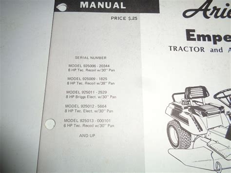 Ariens 6and8 Hp Emperor Riding Mower Tractor Parts Catalog Manual